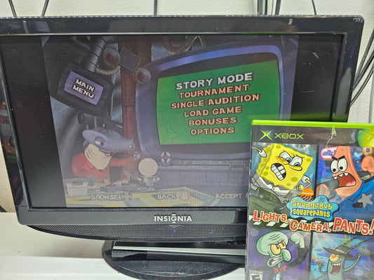 SpongeBob SquarePants: Lights, Camera, Pants (Microsoft Xbox, 2005) Game & Case