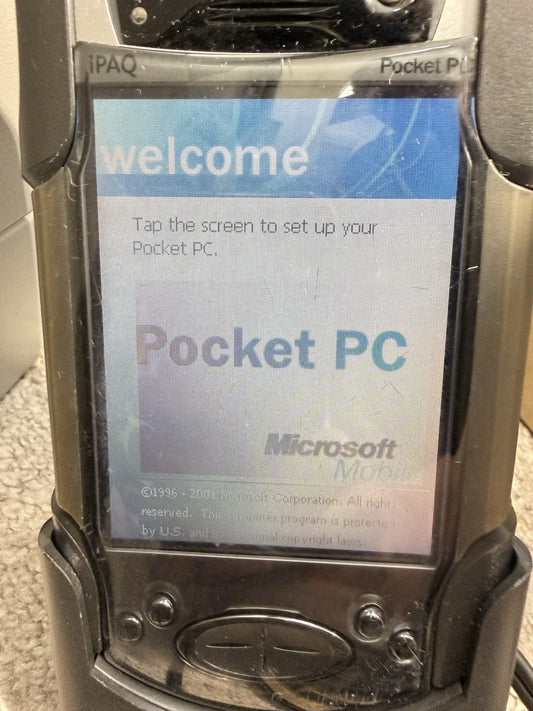 Compaq iPaq H3950 Pocket PC with Protector, Cradle, Adapter - Read Description