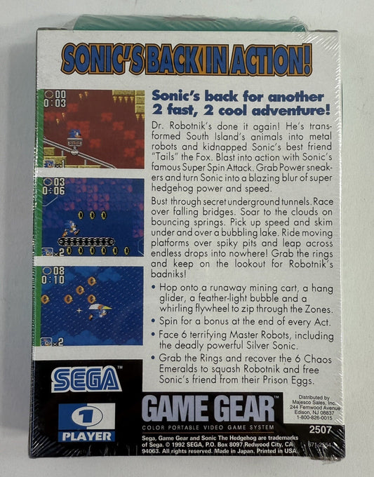 Sonic the Hedgehog 2 (Sega Game Gear, 1992) New, Factory Sealed