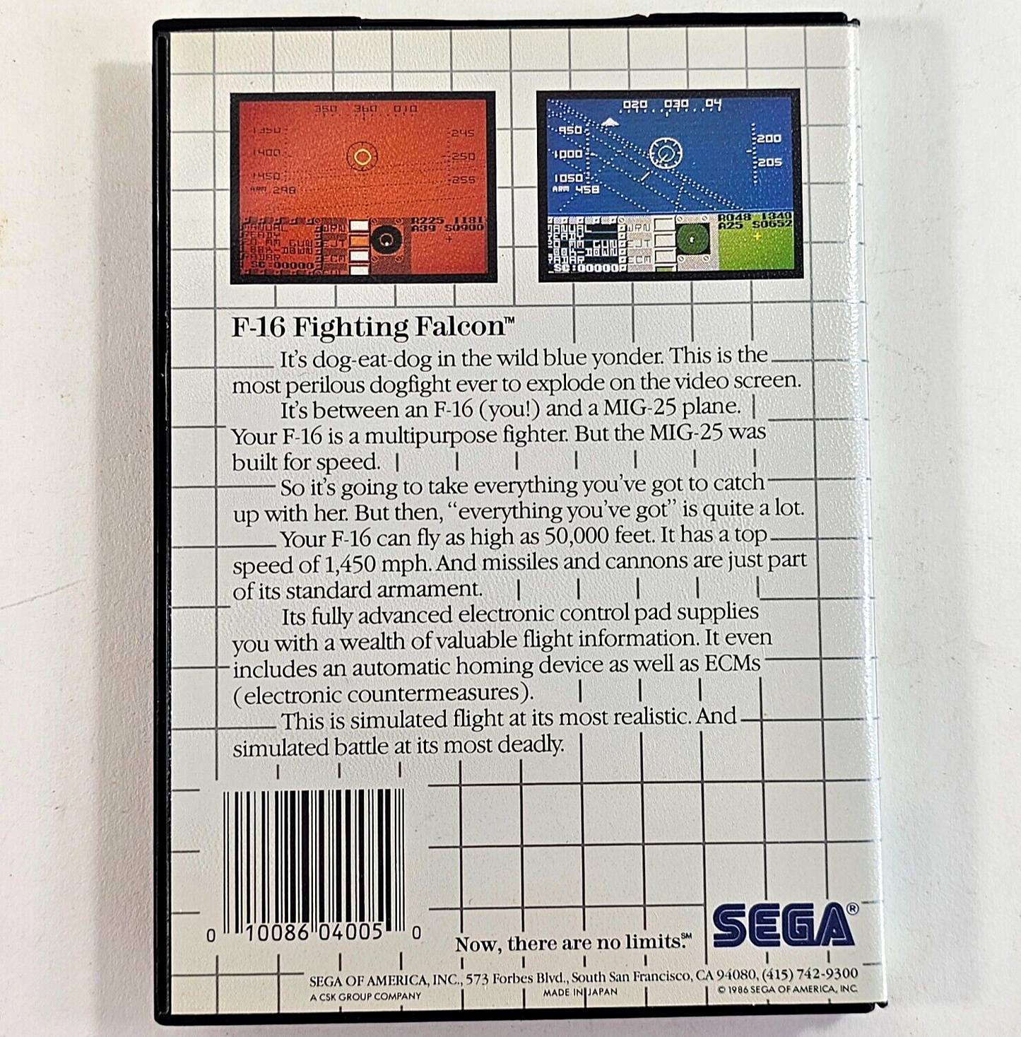 F-16 Fighting Falcon (Sega Master System, 1986) Game Card, Case, Manual - Tested