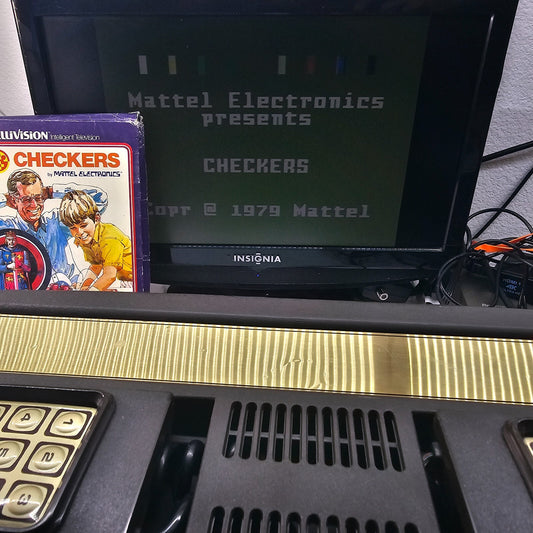 Checkers (Mattel Intellivision, 1979) Game, Box, Manual, and Overlays - Tested