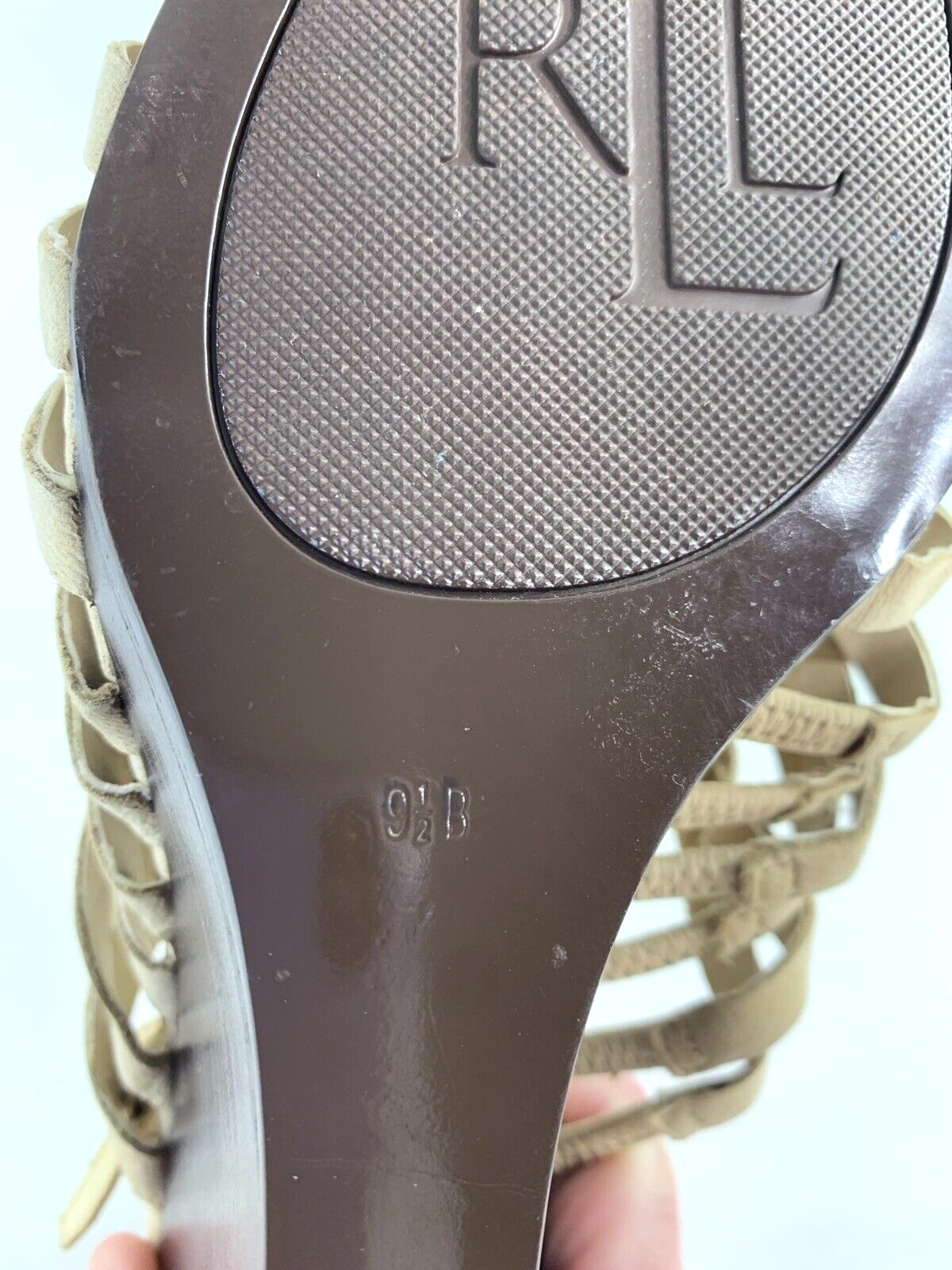 Ralph Lauren Damalise Beige Leather Wedge Sandals Size 9.5B