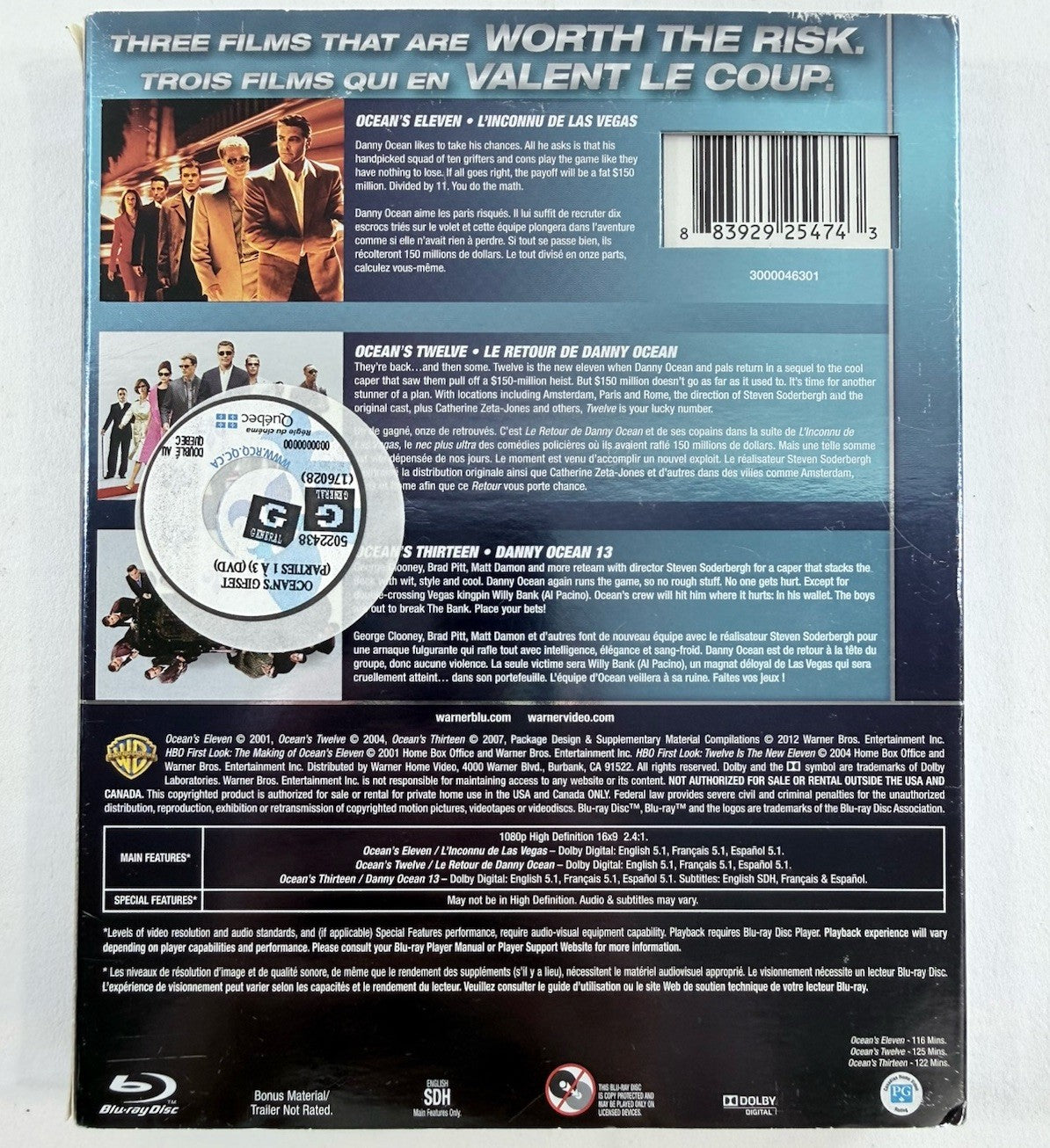 Oceans Eleven/Oceans Twelve /Oceans Thirteen (Blu-ray Disc, 2012, 3-Disc Set)