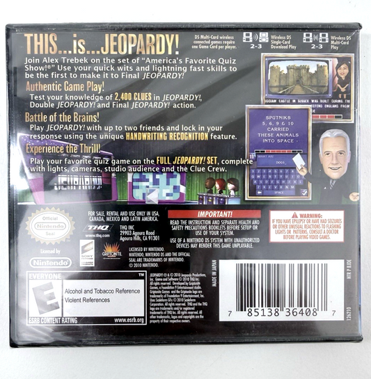 Jeopardy (Nintendo DS, 2010) New, Factory Sealed Alex Trebek Quiz Game