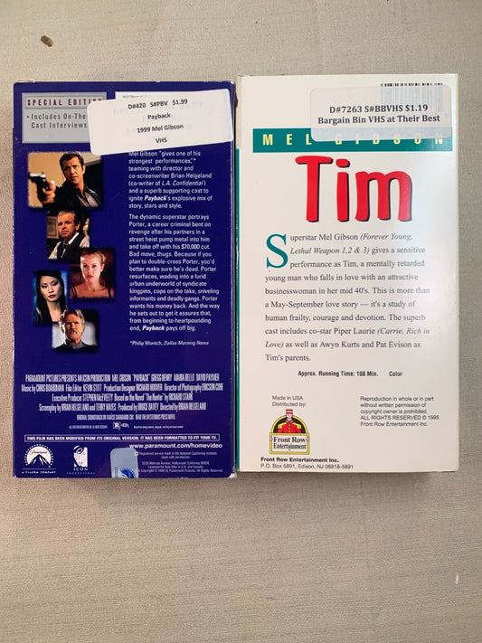 Payback/Tim (VHS bundle) Mel Gibson movies!