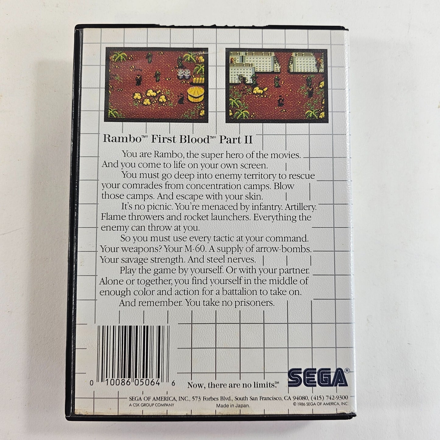 Rambo: First Blood Part II (Sega Master System, 1986) Game and Case - Tested