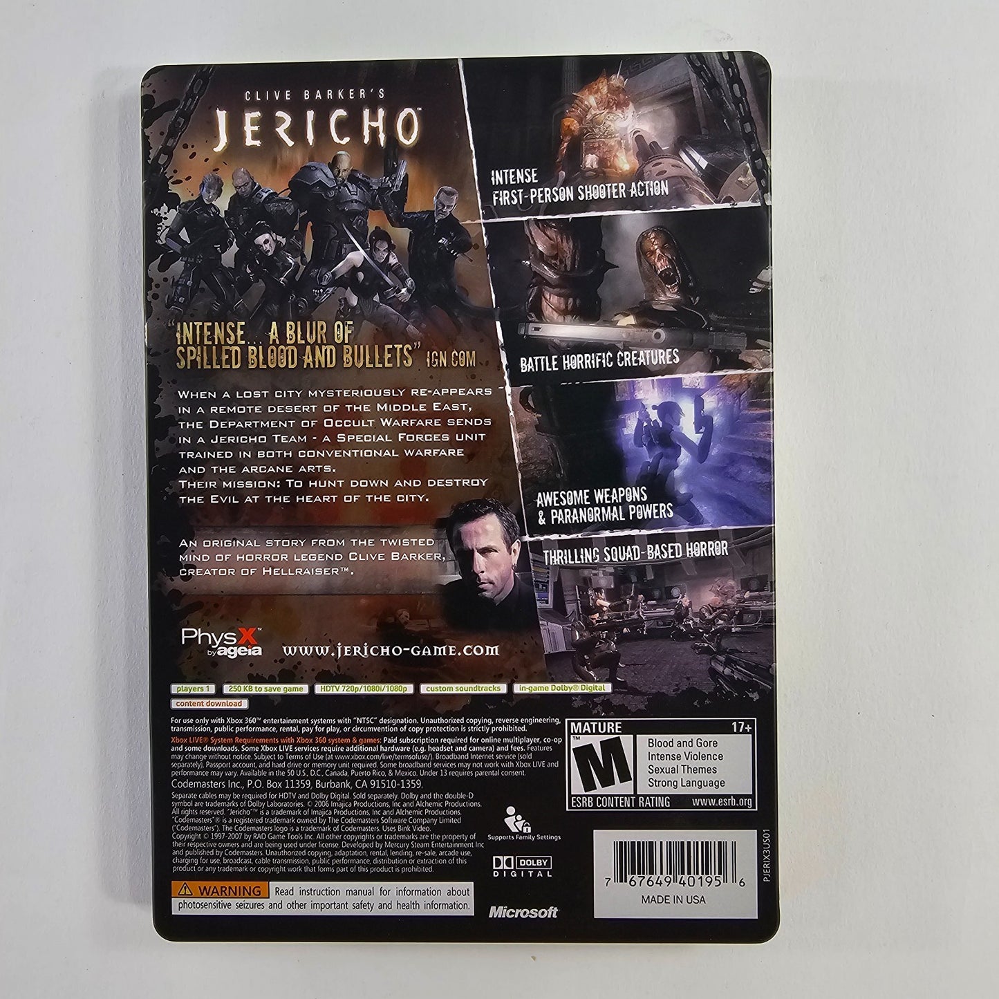 Clive Barker's Jericho: Special Edition (Xbox 360, 2007) Tested and Working