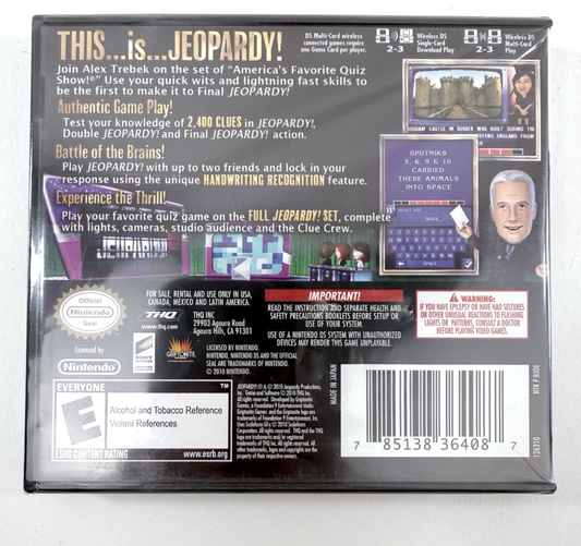 Jeopardy (Nintendo DS, 2010) New, Factory Sealed Alex Trebek Game - Some Wear