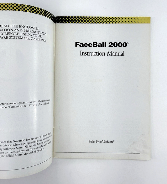 Faceball 2000 Super Nintendo Original Instruction Booklet SNS-2F-USA