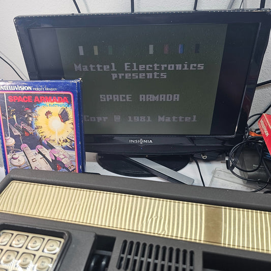 Space Armada (Intellivision, 1981) Game, Box, Manual, Overlays -Tested & Working
