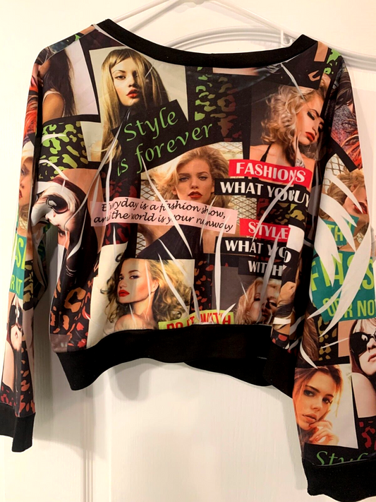 Cleo | Women's Large | Fashion Magazine Themed | BOHO | Mid Sleeve |Shirt Top