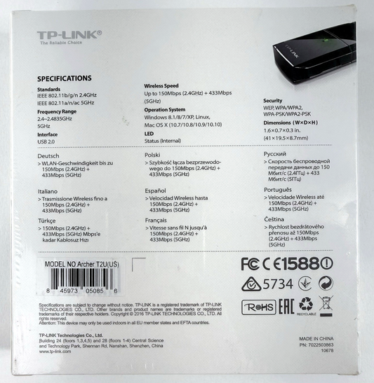 TP-LINK Archer T2U AC600 Wireless Dual Band USB Adapter - New, Sealed