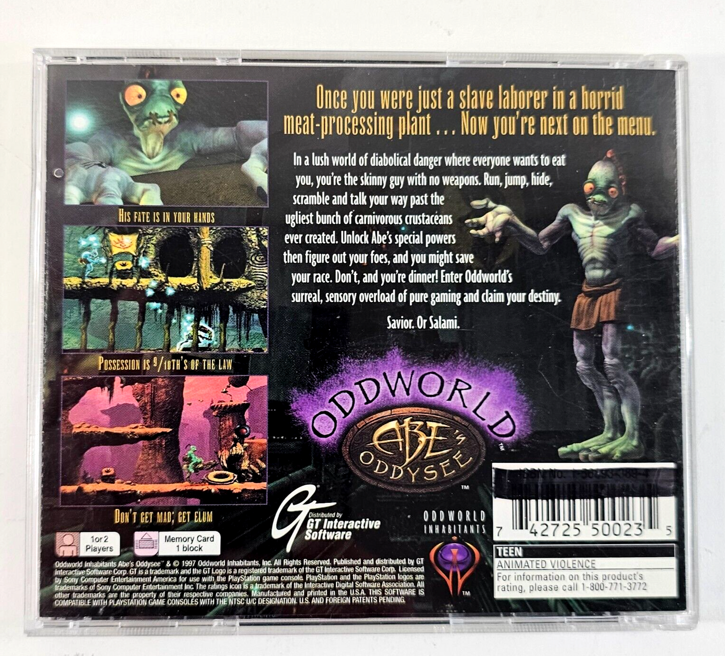 Oddworld: Abe's Oddysee (Sony PlayStation, 1997) Game Case Manual Registration