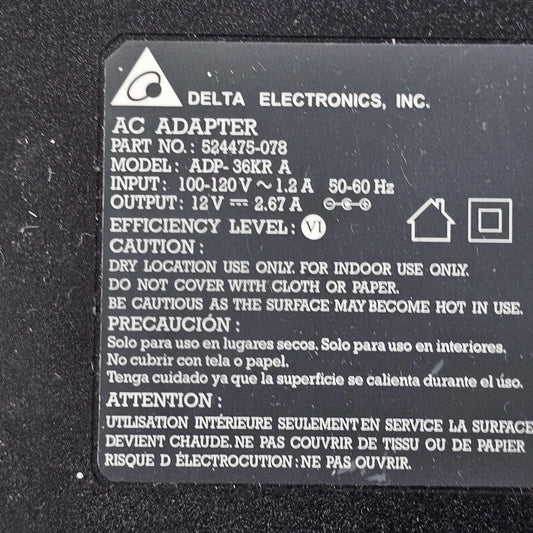 Delta Electronics ADP-36KRA 12V 2.67A AC/DC Adapter - Tested and Working