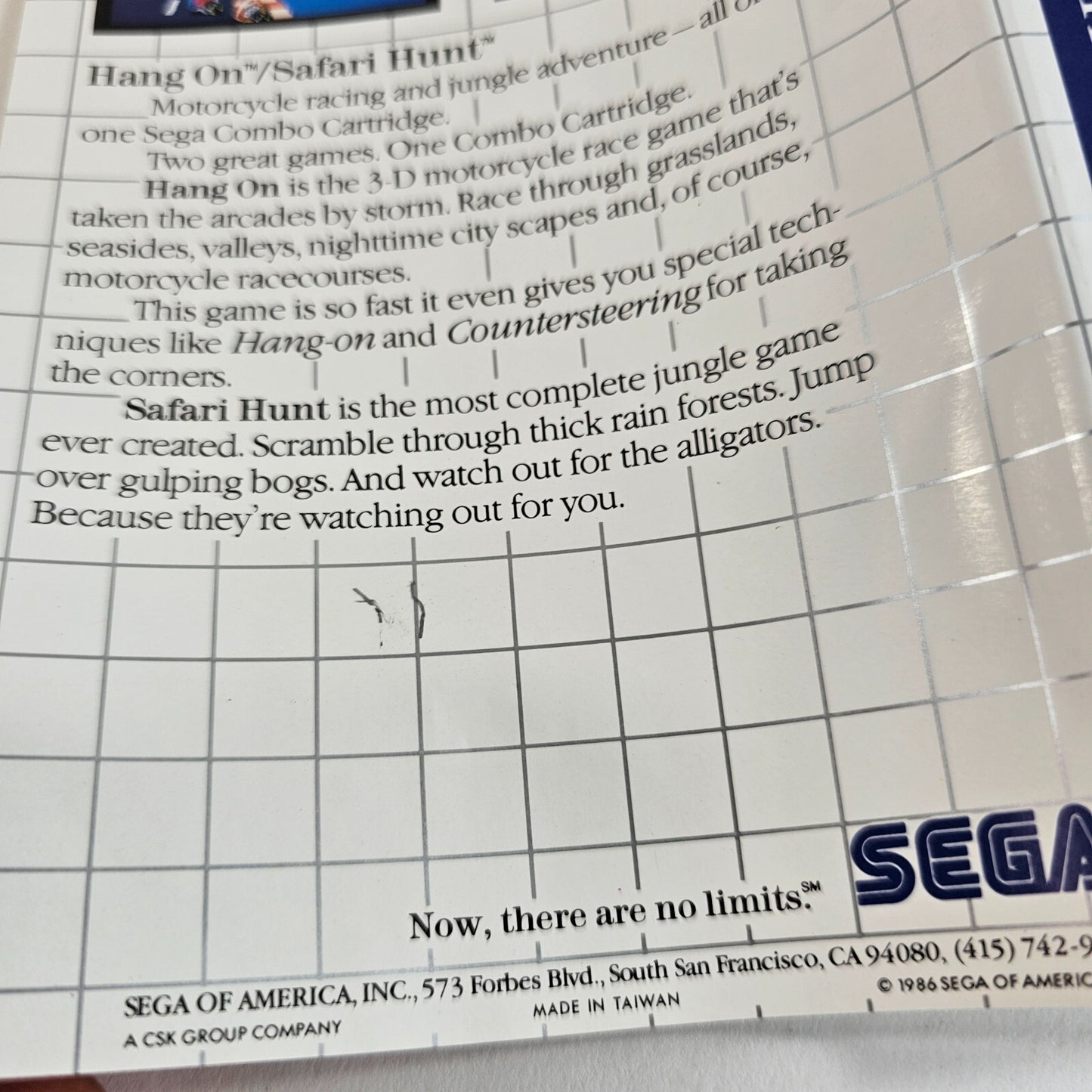 Hang On & Safari Hunt: The Combo Cartridge (Sega Master System, 1986) - Tested