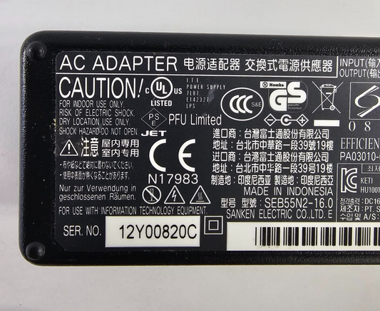 Sanken Electric 16V 2.5A AC Adapter Model SEB55N2-16.0 - Tested