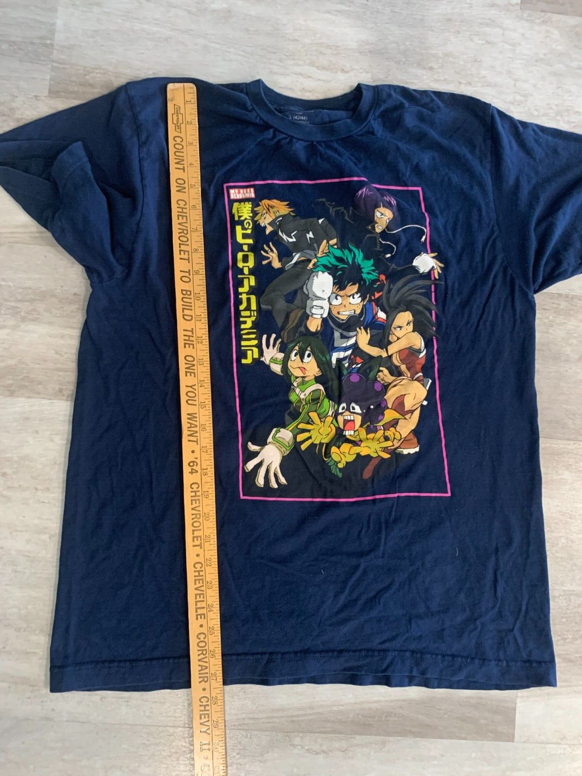 My Hero Academia Men's Blue T-Shirt - L - Anime Kanji Group Graphic Adult Tee