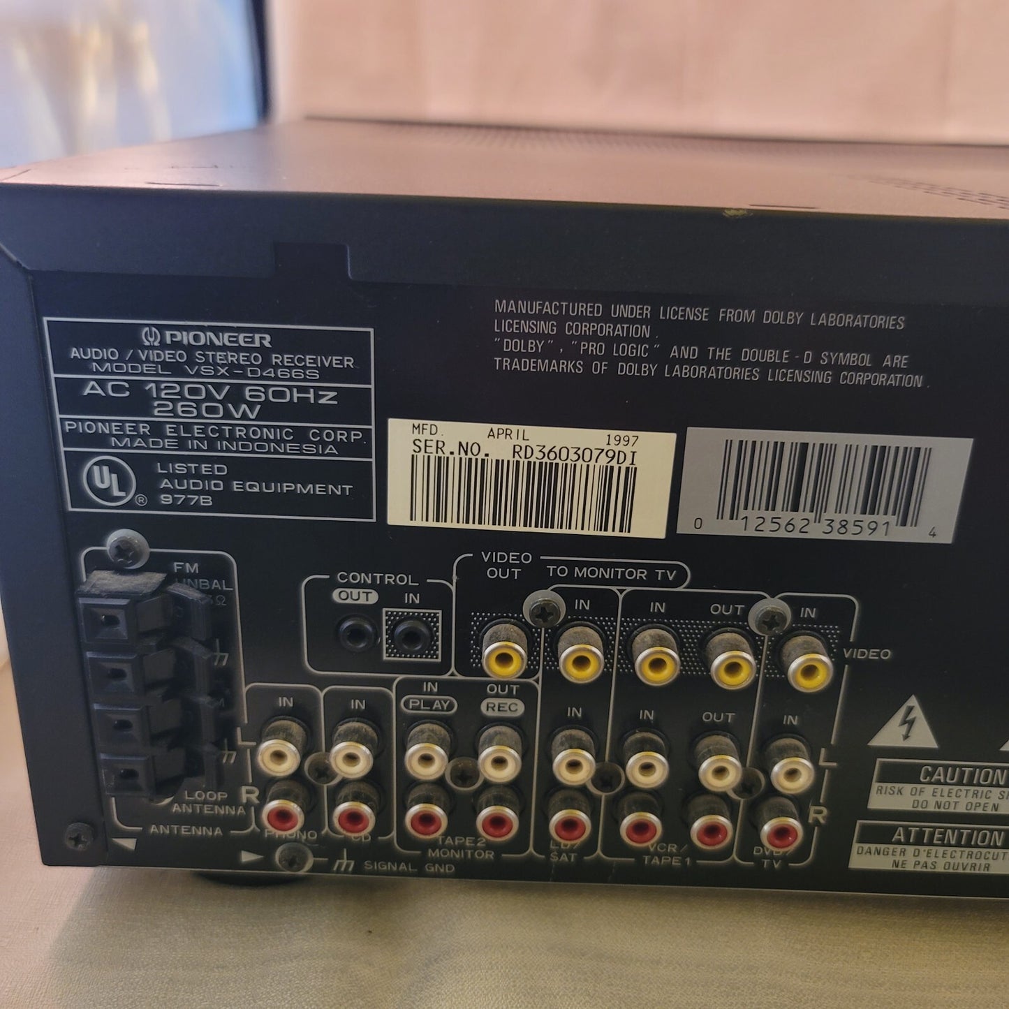 Vintage Pioneer Model VSX-D466S Audio/Video Stereo Receiver No Remote