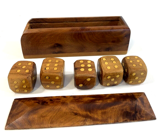Hand Carved Wooden Dice in Custom Storage Box - Read