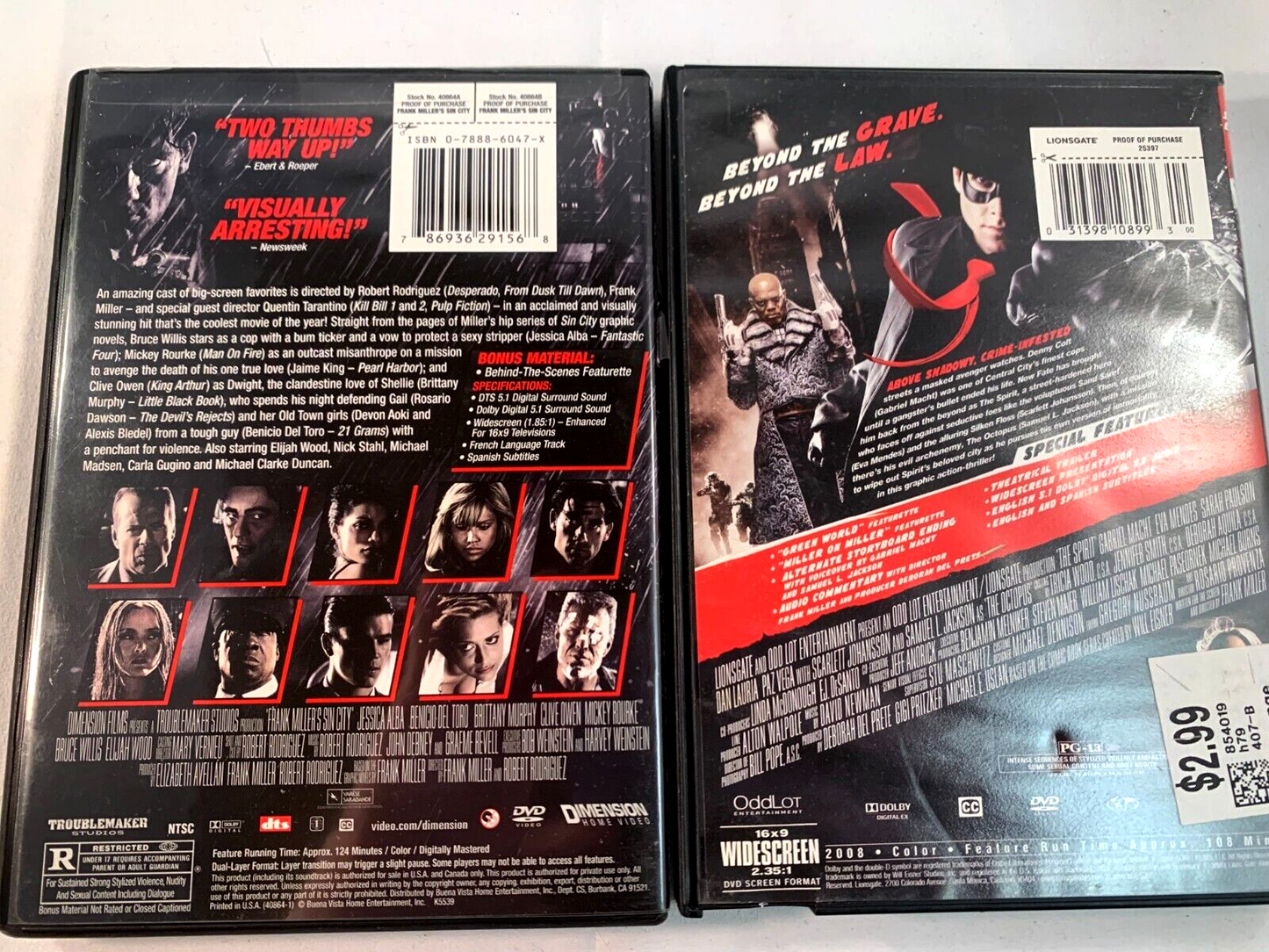 Sin City (Tarantino DVD films) The Spirit - Tested and Working