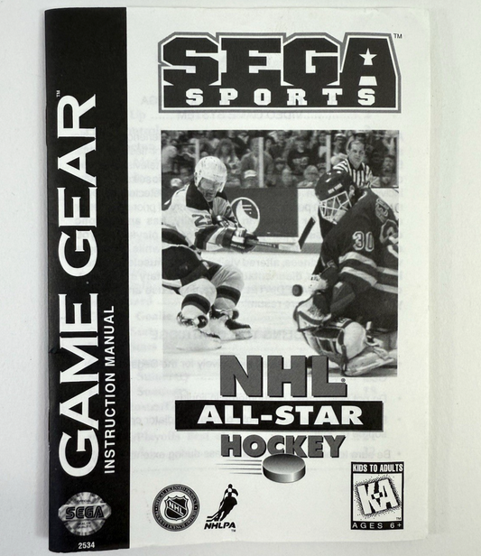 NHL All-Star Hockey (Game Gear, 1995) Box, Manual, Registration, Insert Only