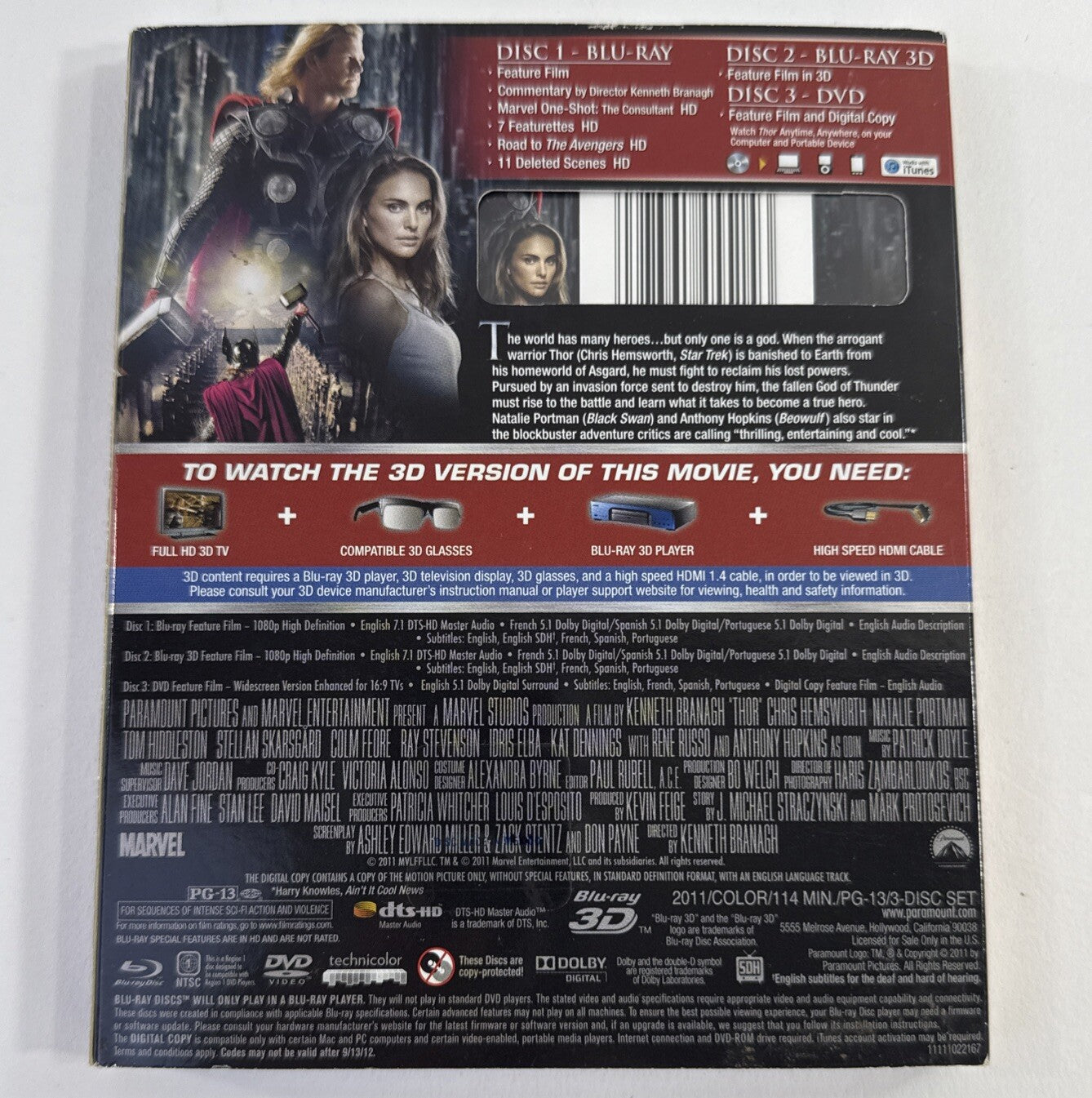 Thor Limited 3D Version (Blu-ray 3D, 2011) - Tested And Working