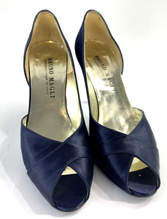 Bruno Magli Womens Navy Blue Leather Heels Pumps Shoes Size 7AAA