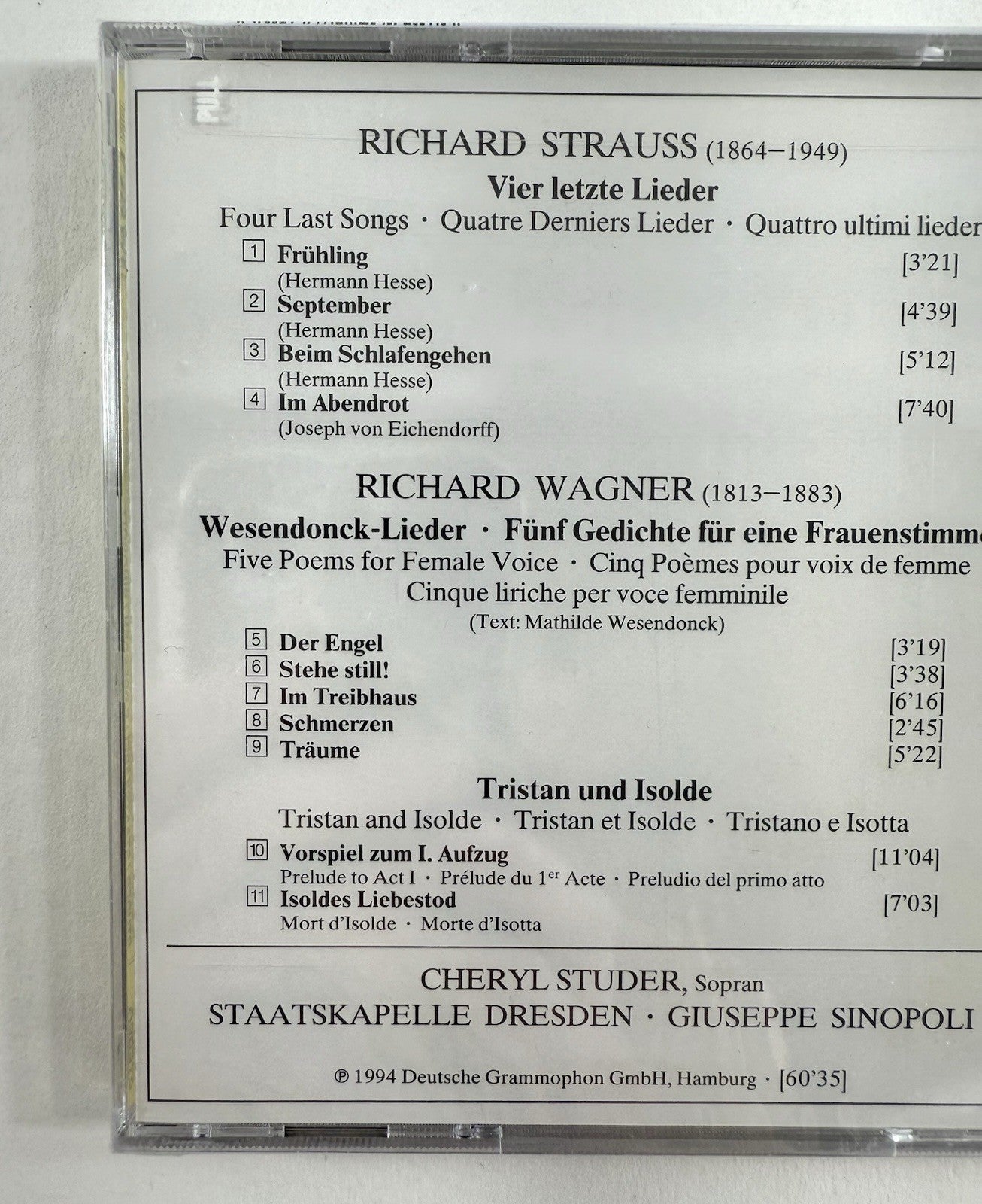 Strauss/Wagner/Tristan & Isolde (Deutche Grammophon CD, 1994) by C. Studer - New