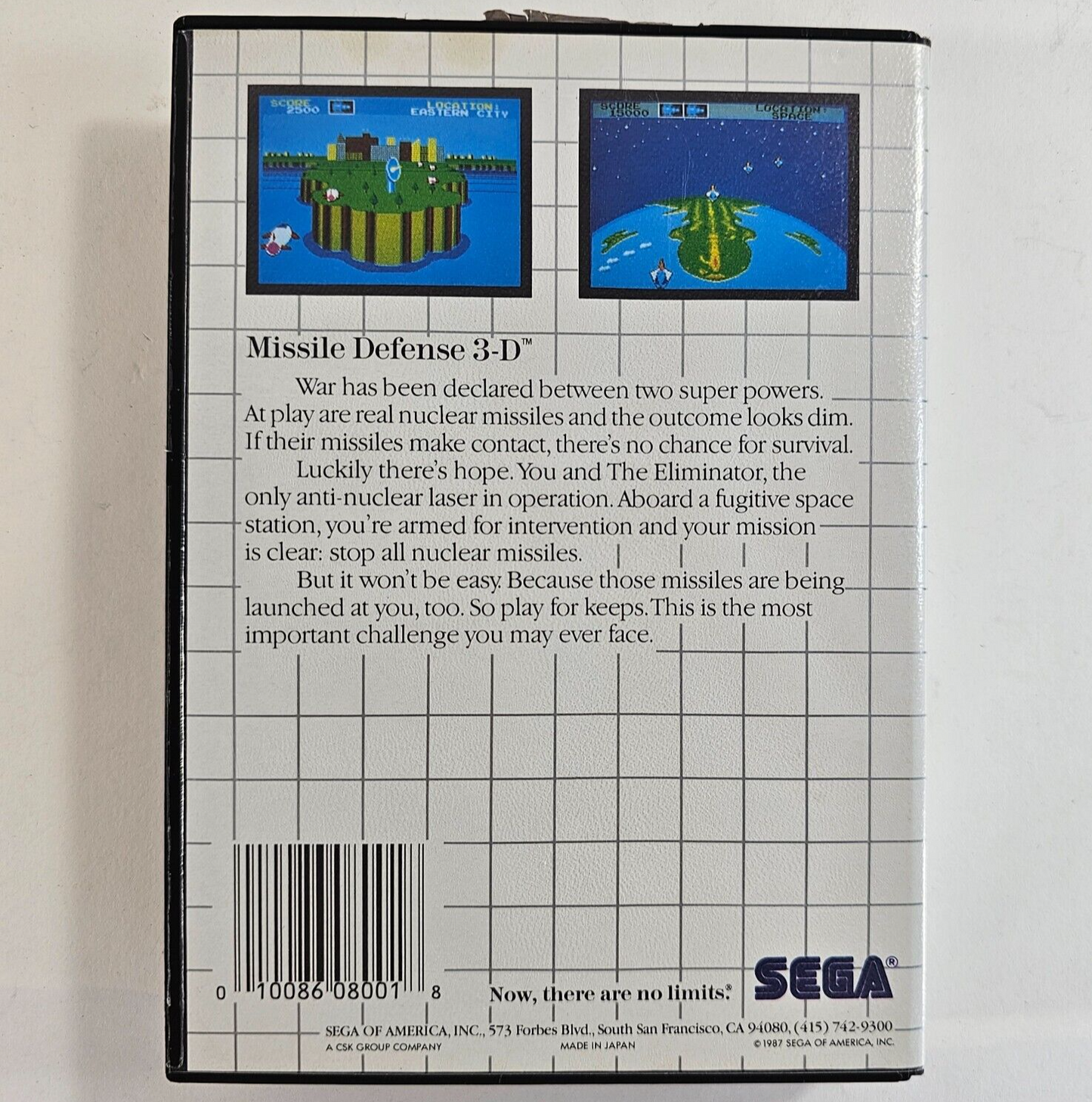 Missile Defense 3-D (Sega Master System, 1987) Game Case Manual - Tested
