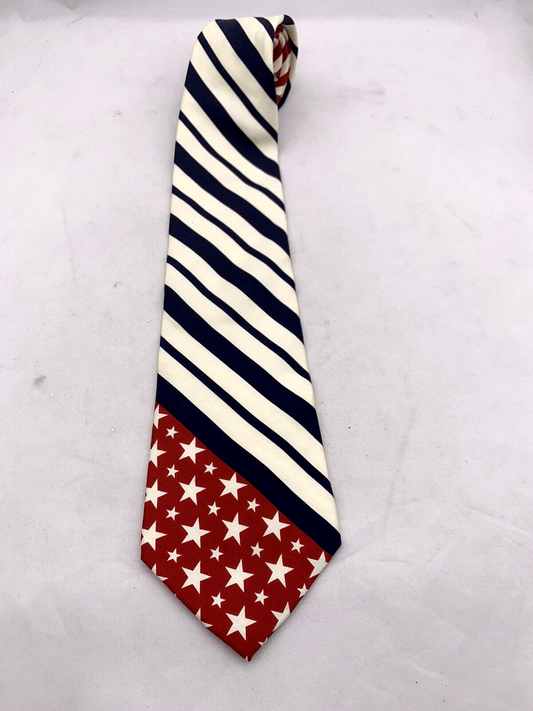 Cambridge Classic Mervyns 62” Stars And Stripes Italian Silk Necktie
