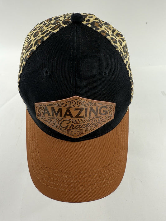 Blessed Girl 'Amazing Grace' Leopard Print and Leather One Size Baseball Cap
