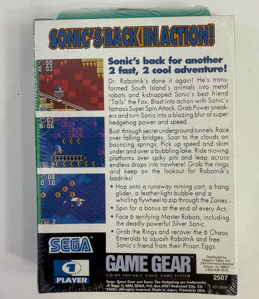 Sonic the Hedgehog 2 (Sega Game Gear, 1992) New, Factory Sealed