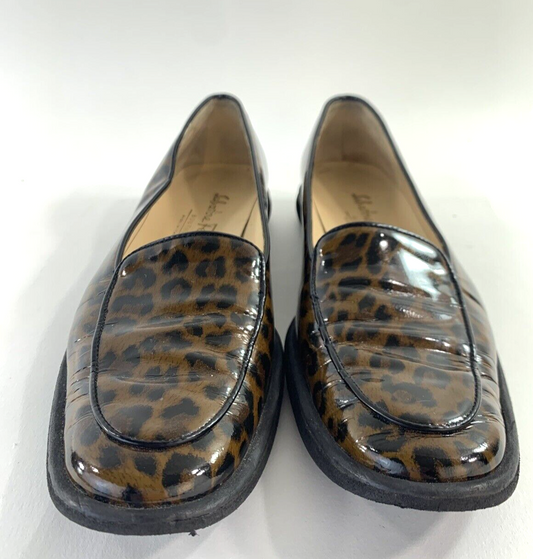 Salvatore Ferragamo Cognac Size 7 AA Leopard Print Brown Patent Leather Flats