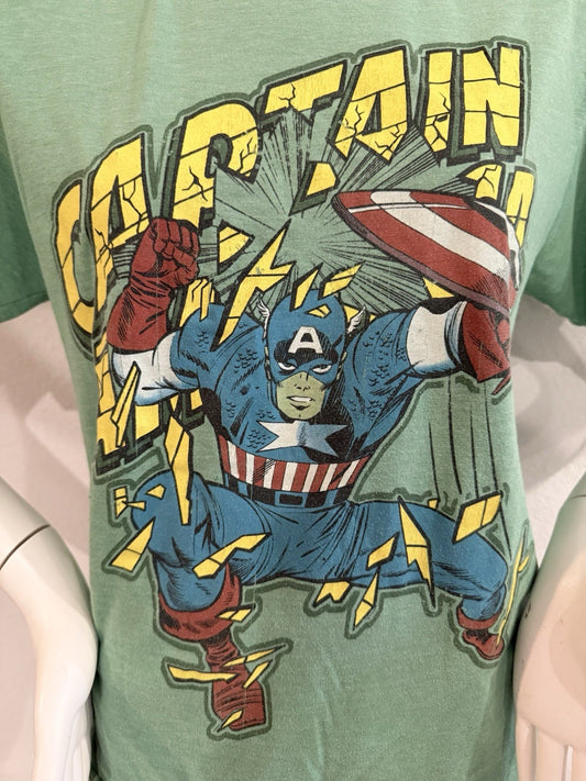 Mad Engine 2011 Captain America Adult Small Green Comic Shirt