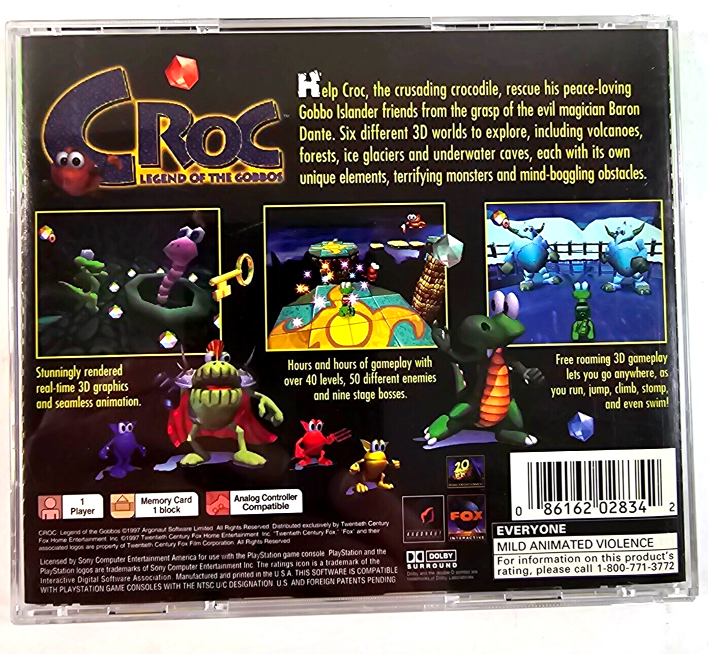 Croc: Legend of the Gobbos (PlayStation 1, 1998) Game Case Manual Registration