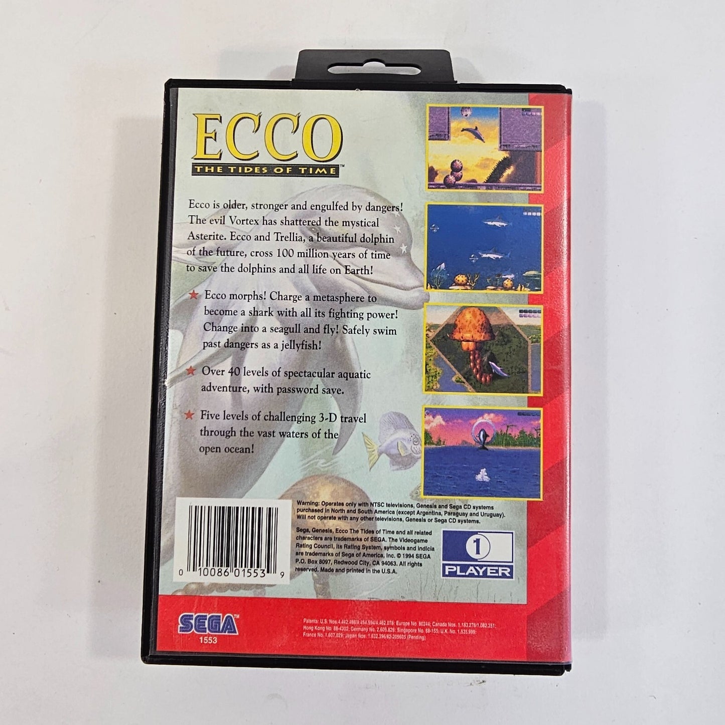 Ecco: The Tides of Time (Sega Genesis, 1994) Game Case Manual - Tested