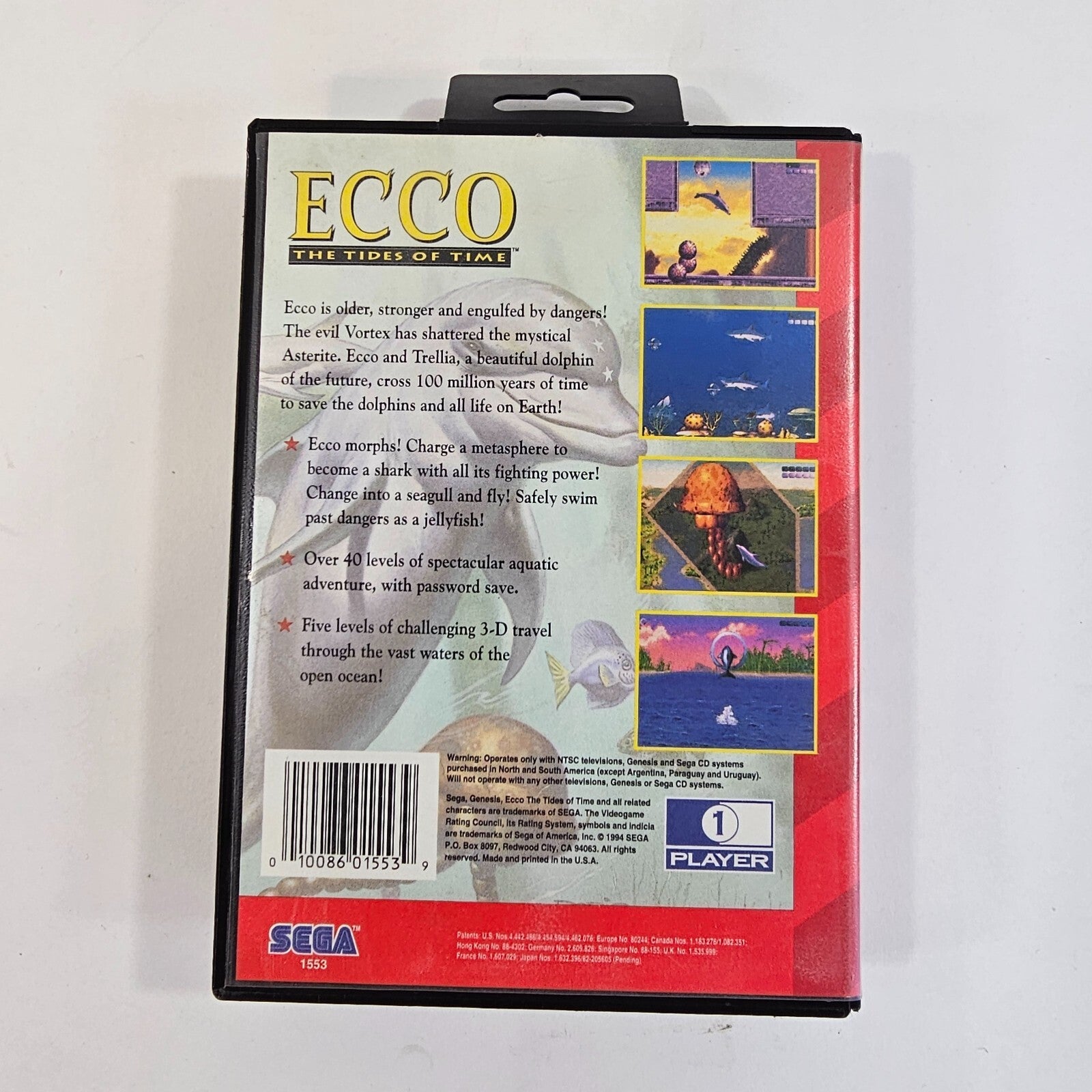 Ecco: The Tides of Time (Sega Genesis, 1994) Game Case Manual - Tested
