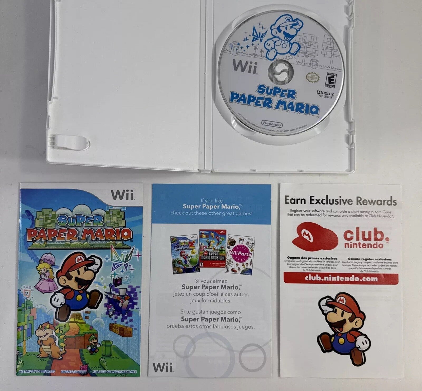 Super Paper Mario (Nintendo Wii, 2007) Game Case Manual Inserts - Tested