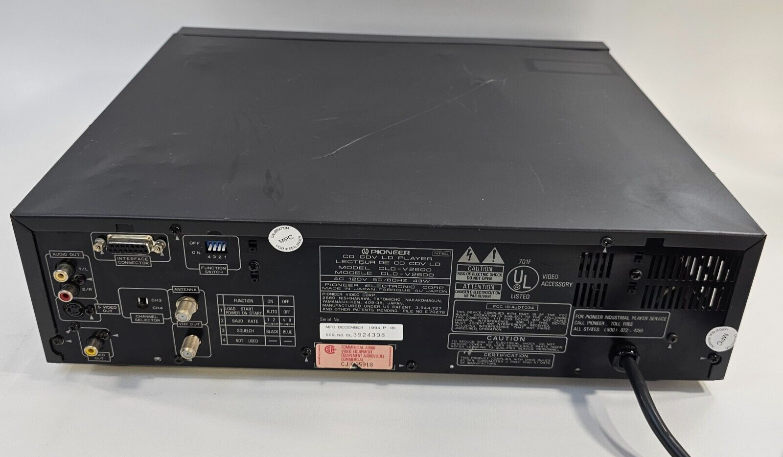 Pioneer CDV LB2 Player CLD-V2600 Laserdisc Player - Tested - For Parts - Read