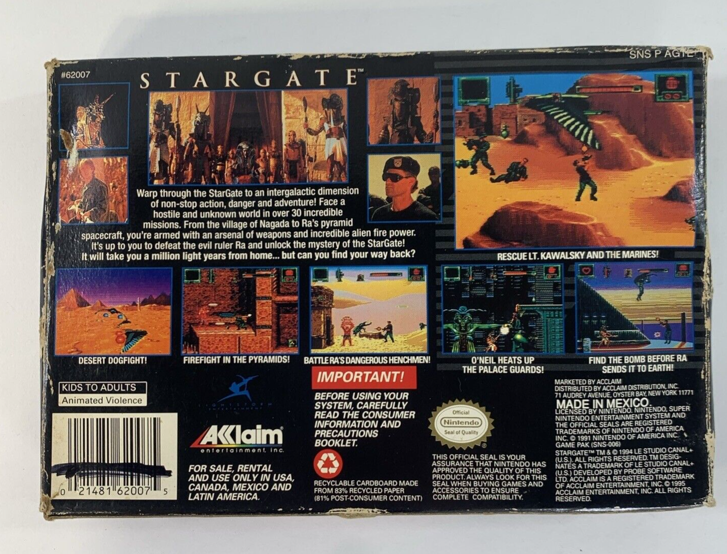 Stargate (Super Nintendo, 1991) Game, Box, Manual, Poster, Insert, Registration