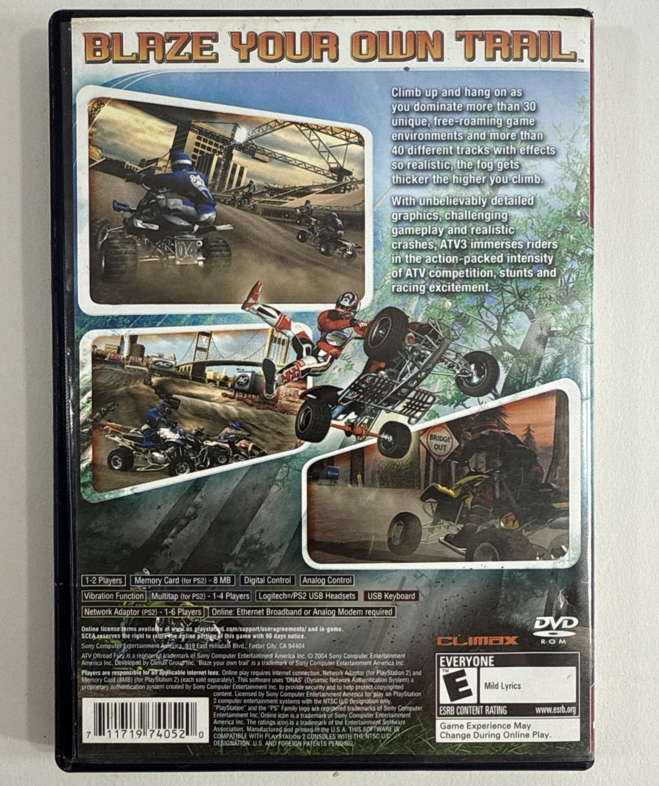 ATV Offroad Fury 3 (PlayStation 2, 2004) Game Case Manual Registration - Tested
