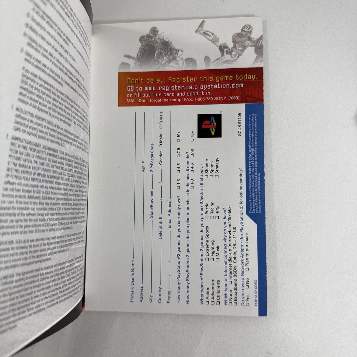 ATV Offroad Fury 3 (PlayStation 2, 2004) Game Case Manual Registration - Tested