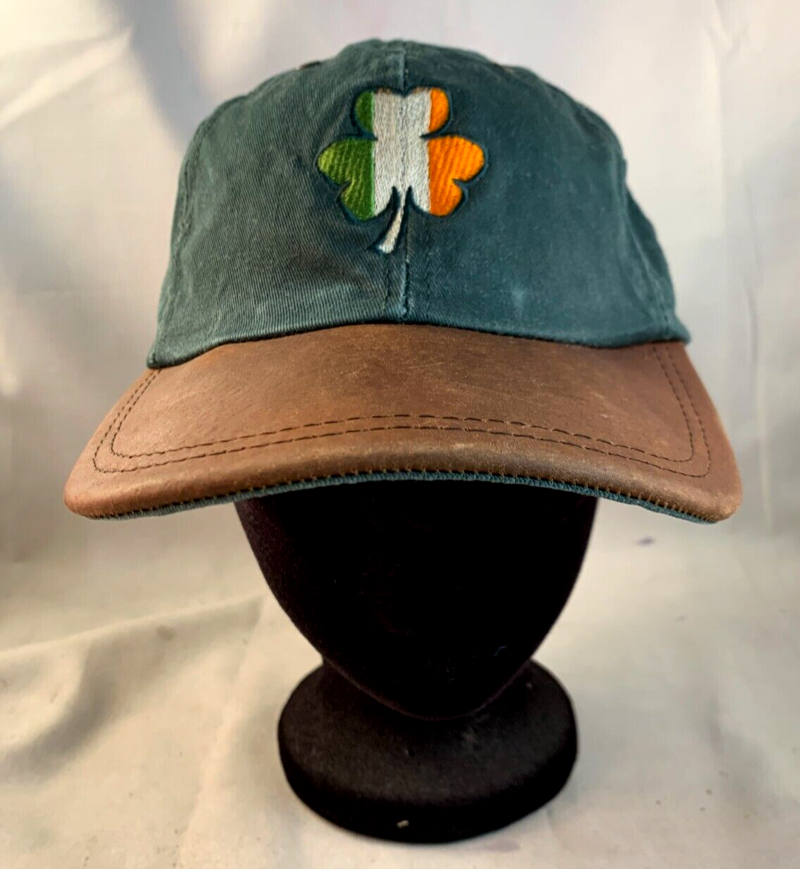 Aussie Caps Adjustable One-Size Leather Bill Shamrock Embroidered Hat