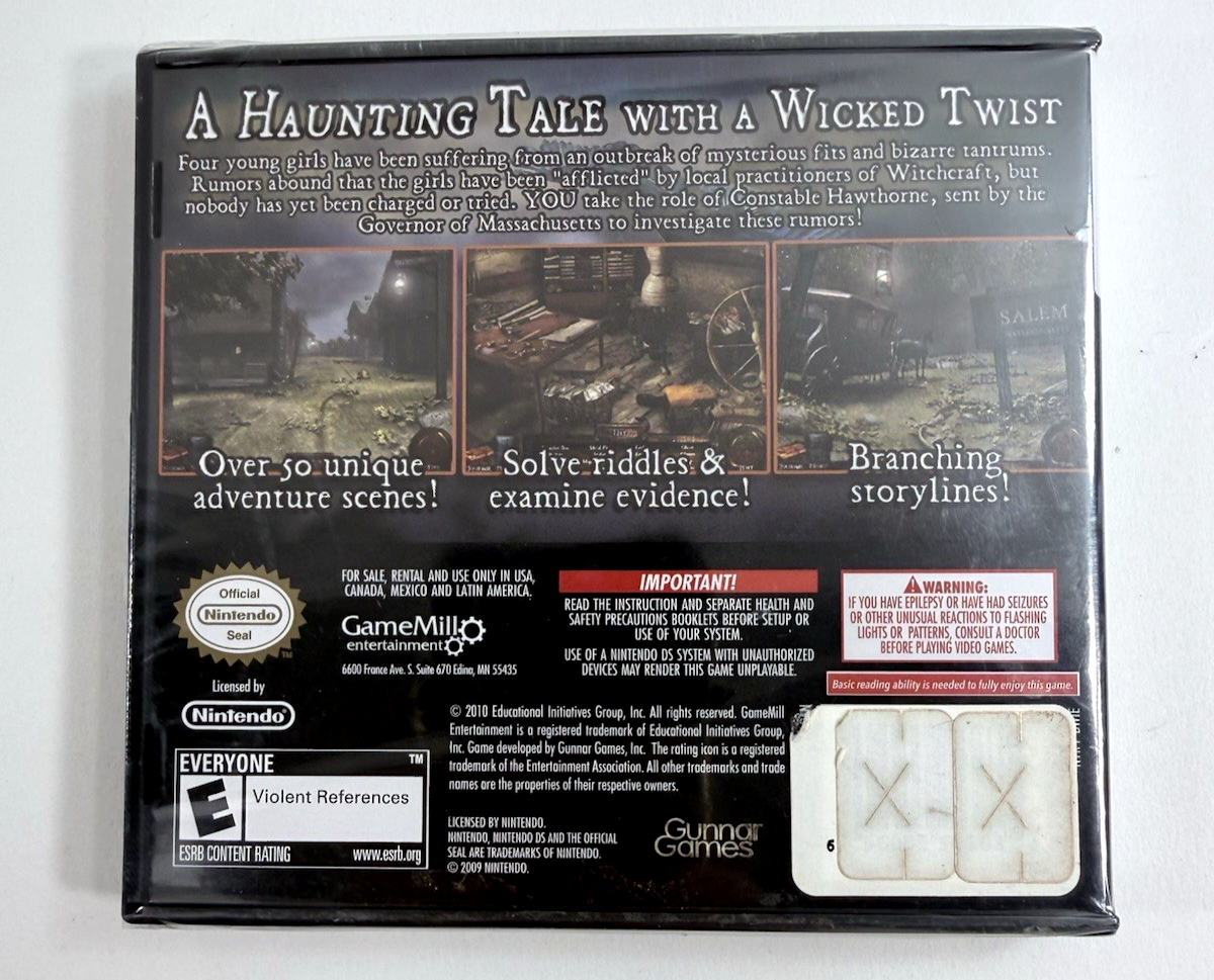 Hidden Mysteries: Salem Secrets - Witch Trials of 1692 (Nintendo DS, 2010) New
