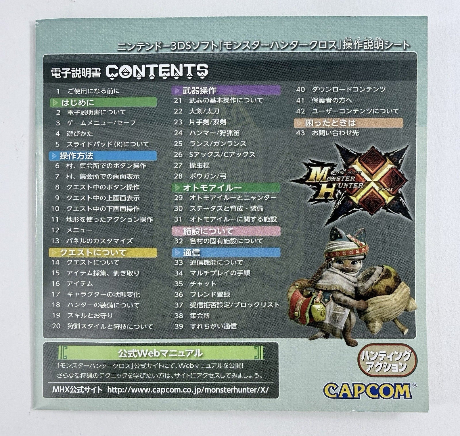 Monster Hunter X: Cross (Nintendo 3DS, 2015) Game Case Manual - Japanese Version