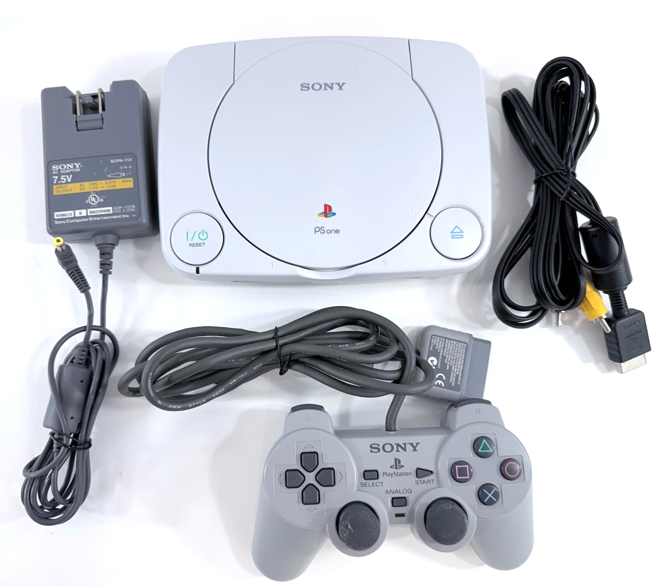 Sony PSOne Game Console, Grey Analog Controller, AV and Power Supply - Tested