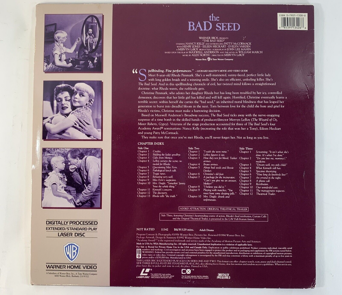 The Bad Seed (Extended/Standard Laserdisc, 1992) Tested and Working
