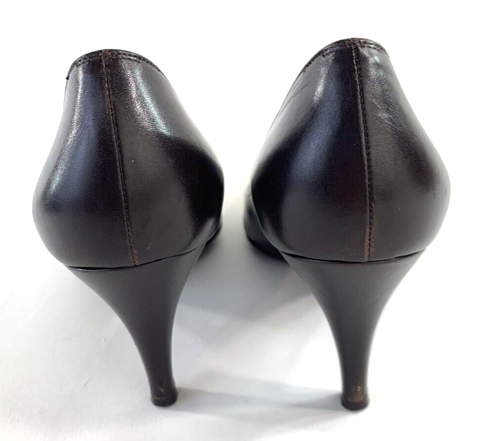 Salvatore Ferragamo Size 7.5 AA Brown Leather Heels Pointed Toe Dress Shoes