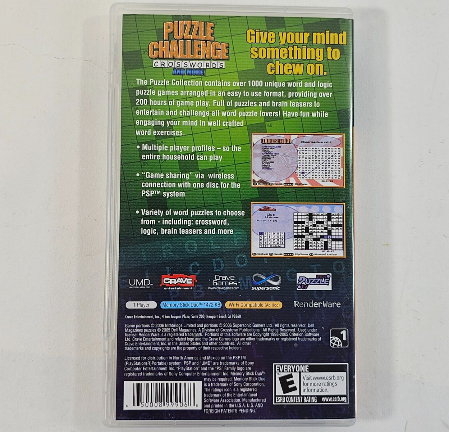 Puzzle Challenge: Crosswords and More (Sony PSP, 2006) Game Case Manual - Tested