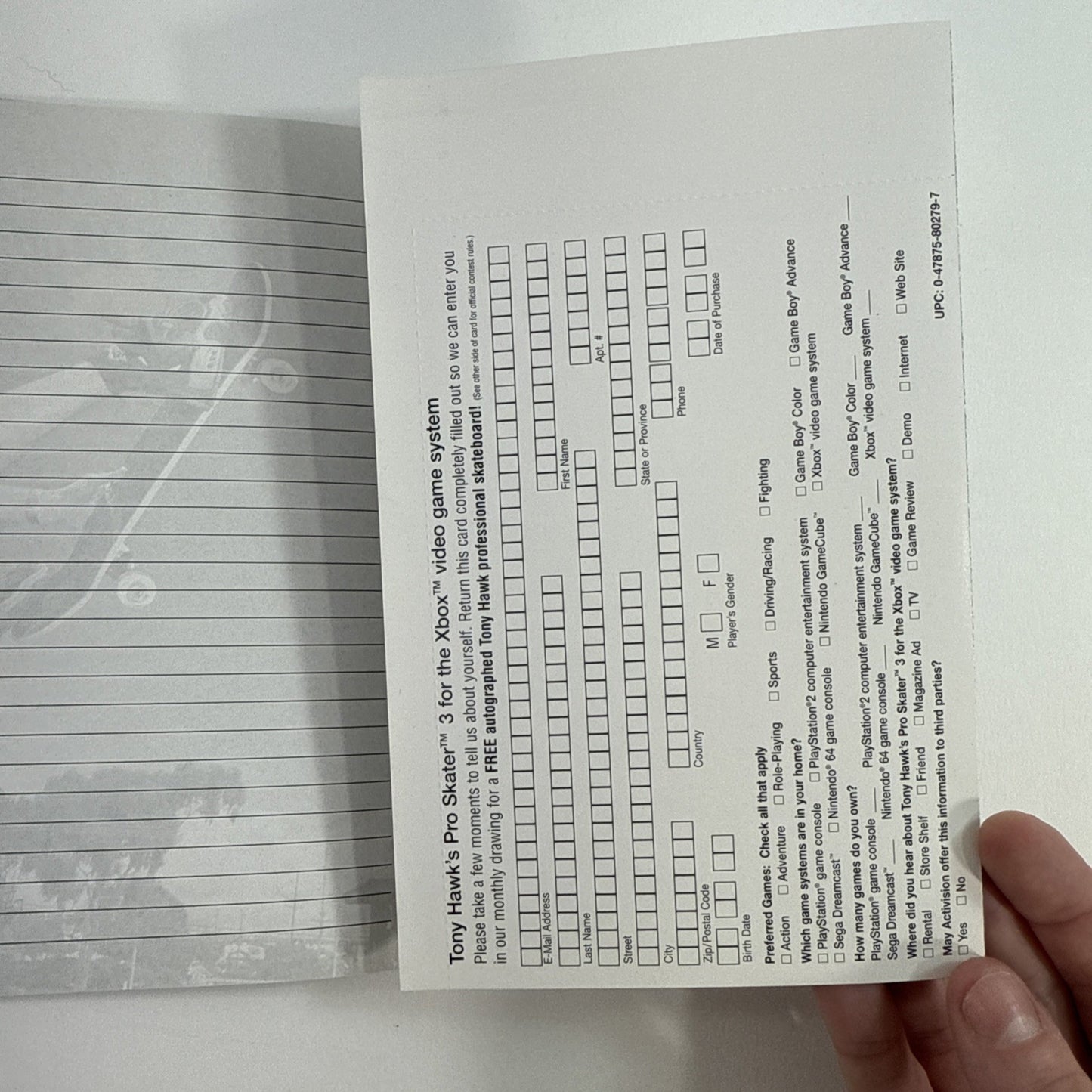 Tony Hawk's Pro Skater 3 (Microsoft Xbox, 2003) Game Case Manual Registration